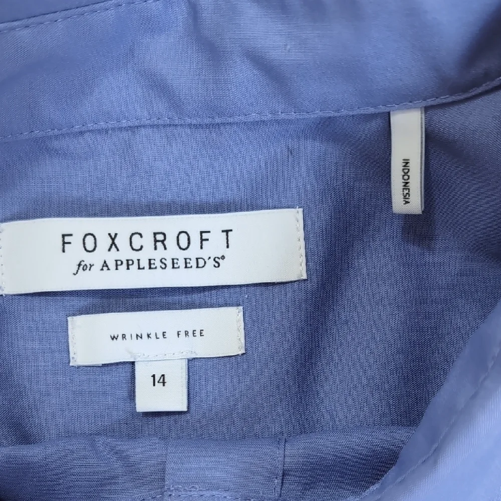 Foxcroft | Periwinkle Blue Heart Pocket Button Down Short Sleeve Size 14 - Picture 5 of 9